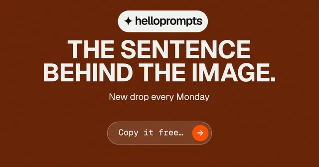 Social ad for HelloPrompts: "The sentence behind the image." Agentic glass style, centred layout, dark palette in orange.