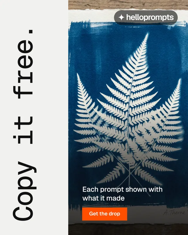 Instagram portrait post for HelloPrompts: "Copy it free." Swiss style, vertical layout, light palette in blue, white, grey.