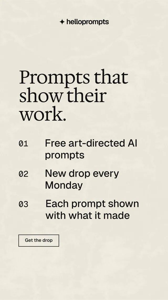 Instagram story for HelloPrompts: "Prompts that show their work." Editorial style, numbered layout, light palette in yellow, orange, grey.