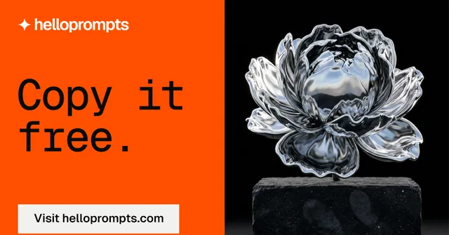 Social ad for HelloPrompts: "Copy it free." Swiss style, bottom layout, dark palette in orange, black.