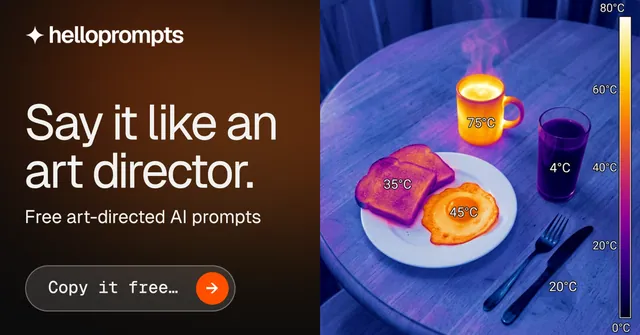 Social ad for HelloPrompts: "Say it like an art director." Agentic glass style, bottom layout, dark palette in red, blue, orange.