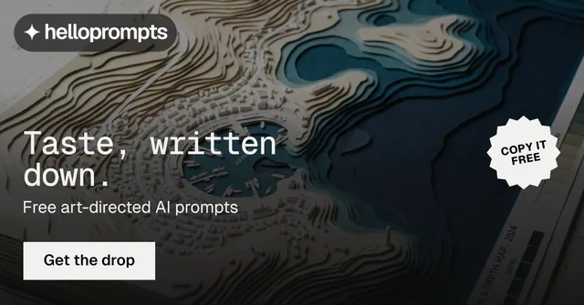 Social ad for HelloPrompts: "Taste, written down." Swiss style, sticker layout, dark palette in black, grey.