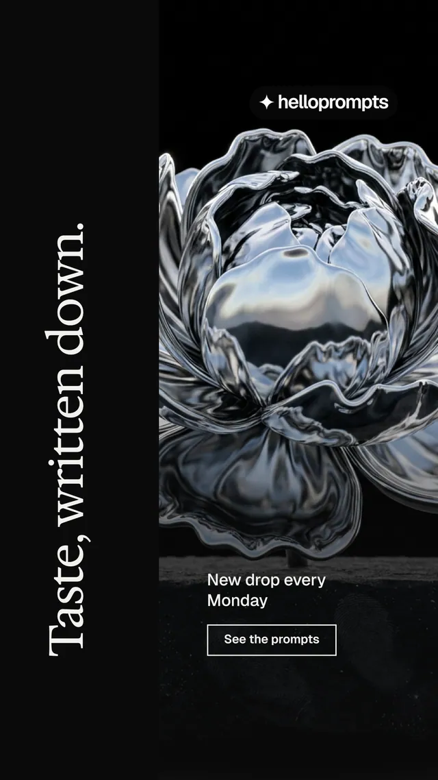 Instagram story for HelloPrompts: "Taste, written down." Editorial style, vertical layout, dark palette in black, grey.
