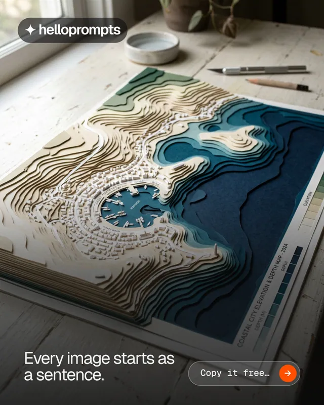 Instagram portrait post for HelloPrompts: "Every image starts as a sentence." Agentic glass style, image led layout, dark palette in black, blue, grey.