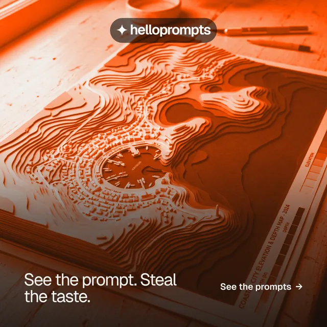 Instagram post for HelloPrompts: "See the prompt. Steal the taste." Y2K style, image led layout, dark palette in brown, orange.