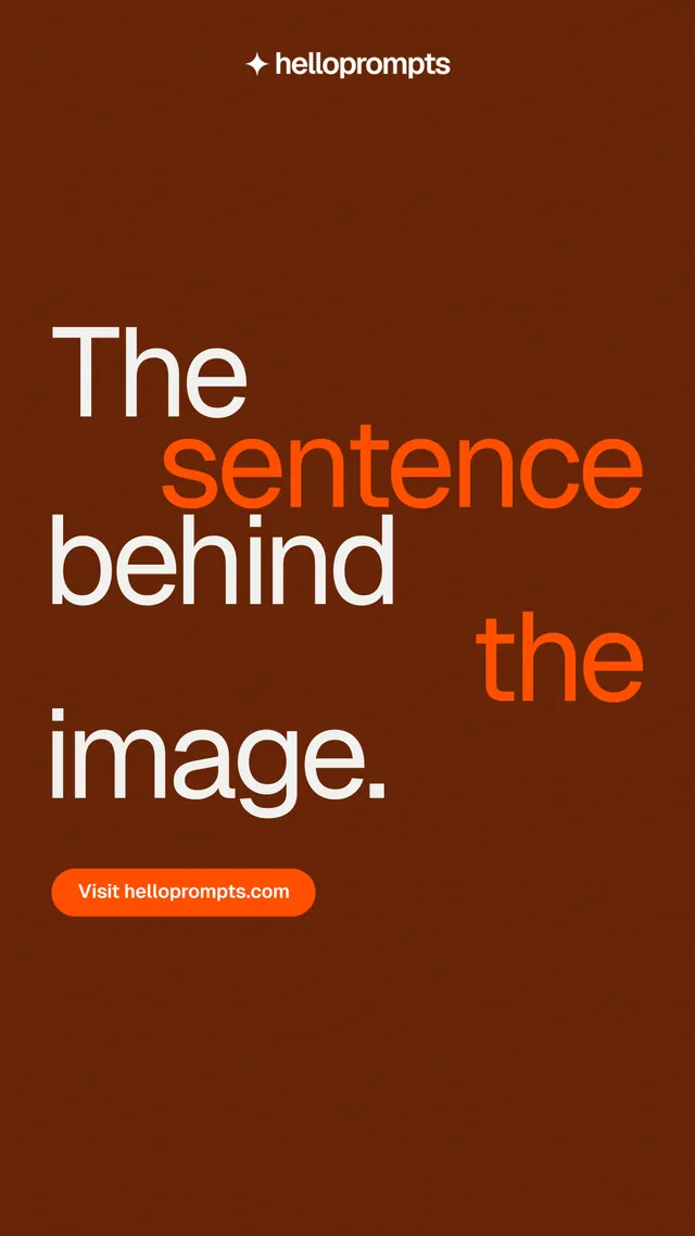 Instagram story for HelloPrompts: "The sentence behind the image." Y2K style, stacked layout, dark palette in orange, brown.