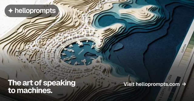 Social ad for HelloPrompts: "The art of speaking to machines." Swiss style, image led layout, dark palette in black, grey, white.