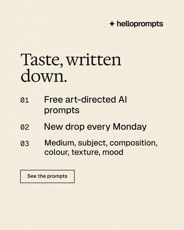 Instagram portrait post for HelloPrompts: "Taste, written down." Editorial style, numbered layout, light palette in yellow, grey.