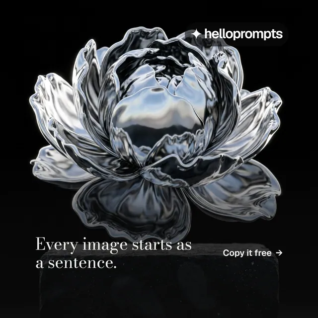Instagram post for HelloPrompts: "Every image starts as a sentence." Minimal luxury style, image led layout, dark palette in black, grey.