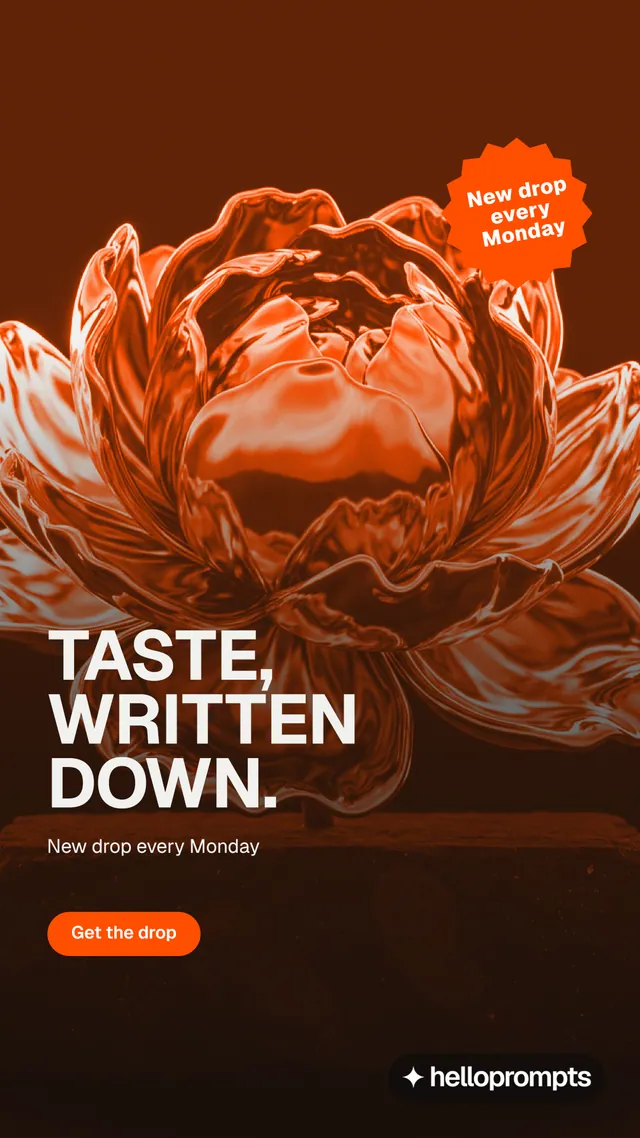 Instagram story for HelloPrompts: "Taste, written down." Y2K style, sticker layout, dark palette in orange, black.