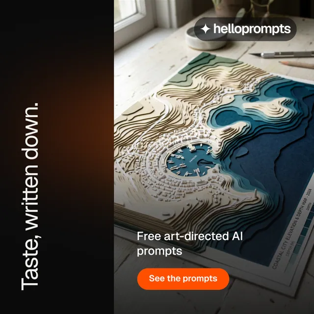 Instagram post for HelloPrompts: "Taste, written down." Y2K style, vertical layout, dark palette in black, grey, orange.