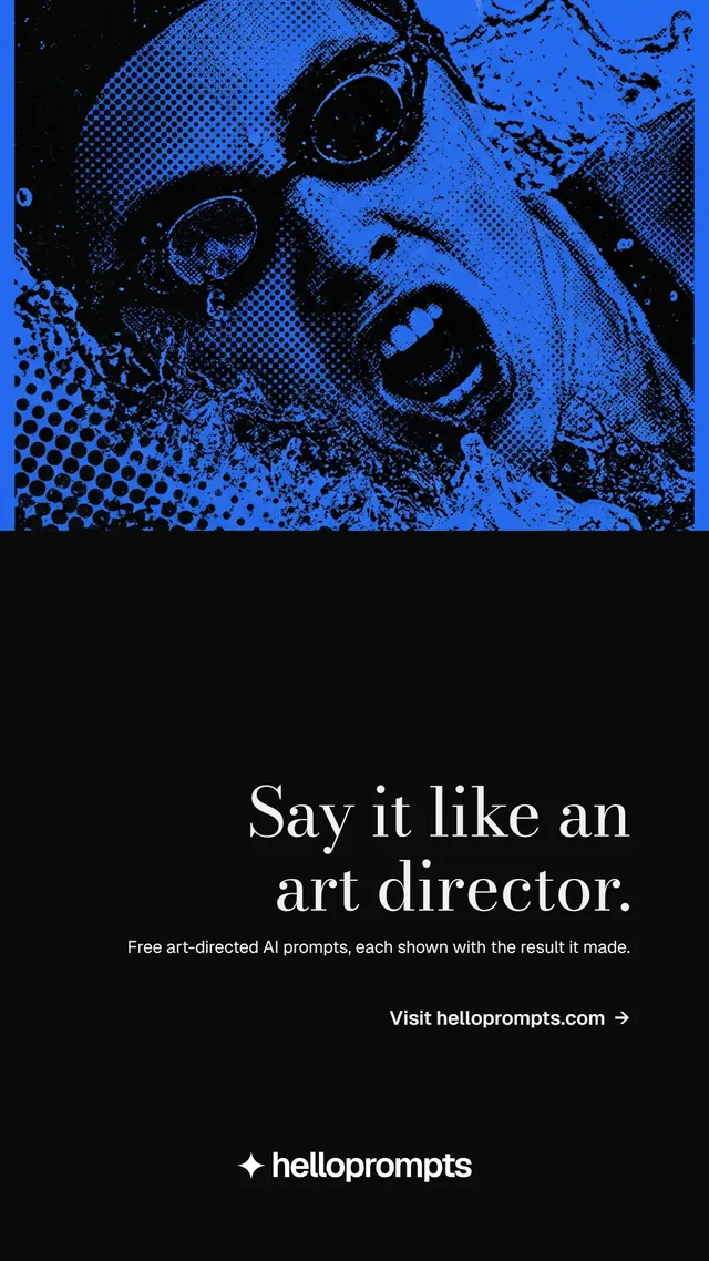 Instagram story for HelloPrompts: "Say it like an art director." Minimal luxury style, right layout, dark palette in black, blue.