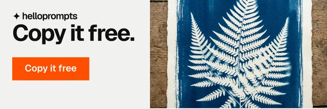 X header for HelloPrompts: "Copy it free." Swiss style, skeleton layout, light palette in white, grey.