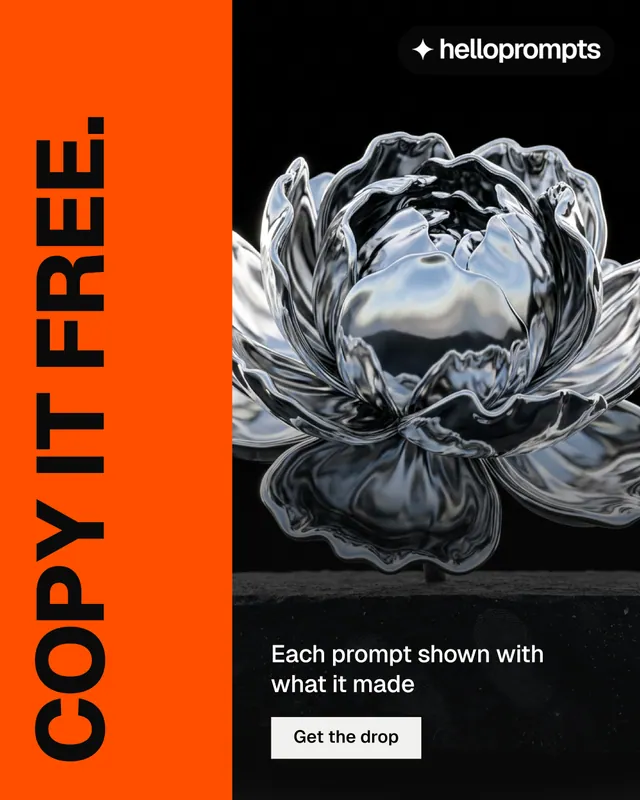 Instagram portrait post for HelloPrompts: "Copy it free." Brutalist style, vertical layout, dark palette in orange, black, grey.