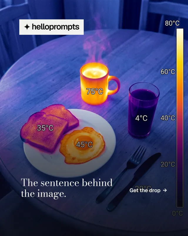 Instagram portrait post for HelloPrompts: "The sentence behind the image." Minimal luxury style, image led layout, dark palette in blue, grey.