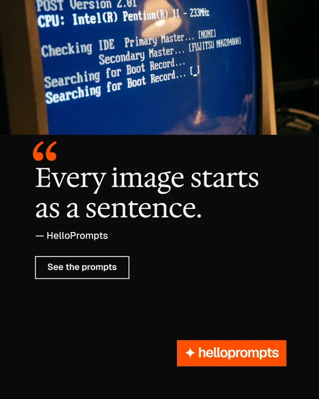 Instagram portrait post for HelloPrompts: "Taste, written down." Editorial style, quote layout, dark palette in black, blue, grey.