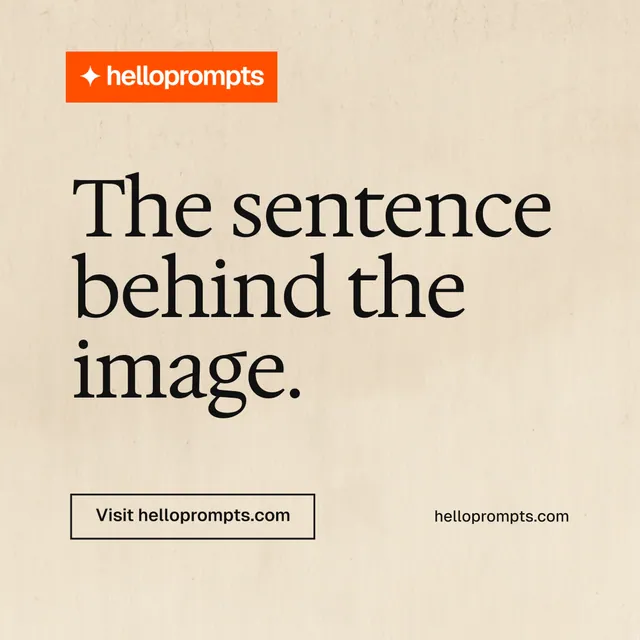 Instagram post for HelloPrompts: "The sentence behind the image." Editorial style, poster layout, light palette in orange.