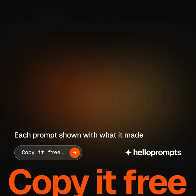 Instagram post for HelloPrompts: "The sentence behind the image." Agentic glass style, oversized layout, dark palette in black, orange.