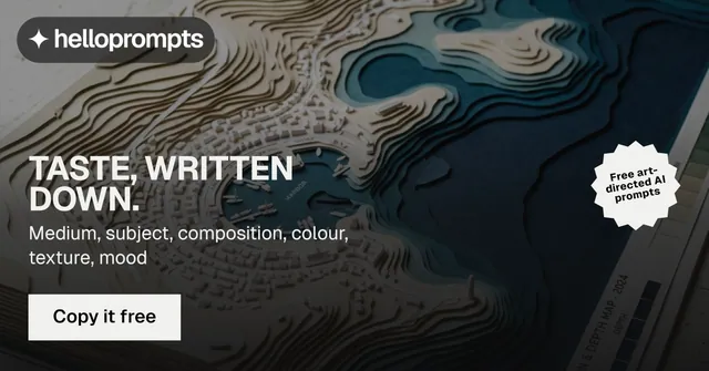 Social ad for HelloPrompts: "Taste, written down." Swiss style, sticker layout, dark palette in grey, black.