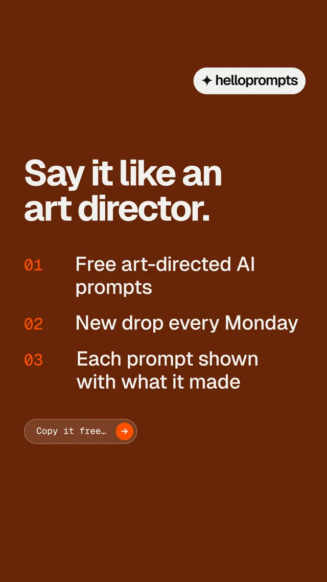 Instagram story for HelloPrompts: "Say it like an art director." Agentic glass style, numbered layout, dark palette in orange, brown.