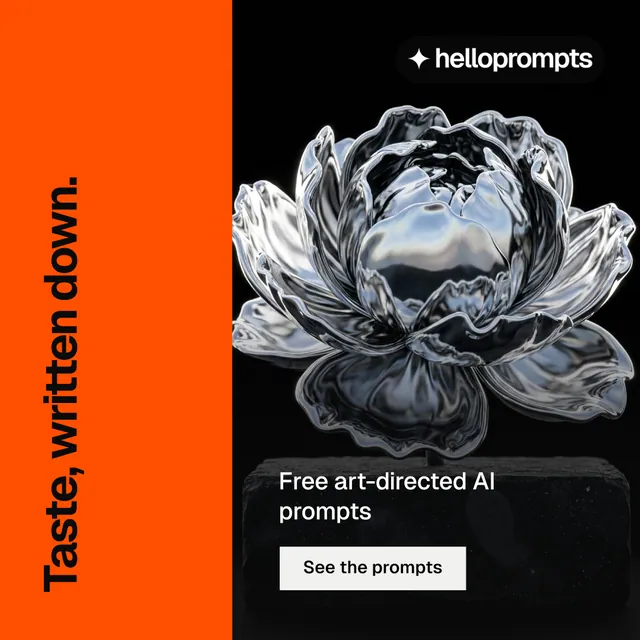 Instagram post for HelloPrompts: "Taste, written down." Swiss style, vertical layout, dark palette in orange, black, grey.
