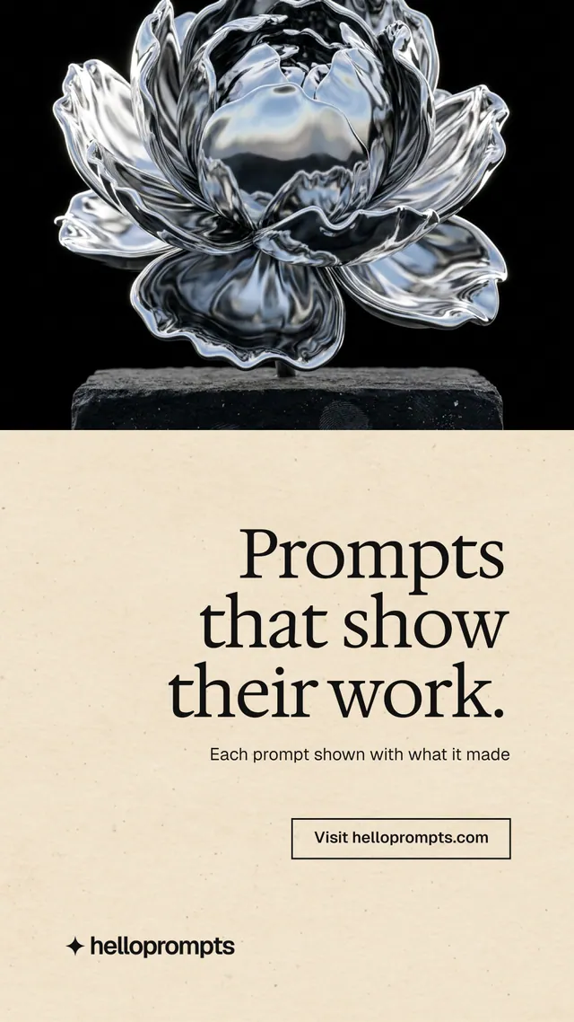 Instagram story for HelloPrompts: "Prompts that show their work." Editorial style, right layout, light palette in orange, black, grey.
