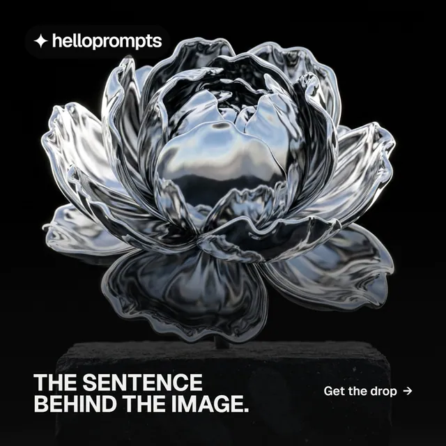Instagram post for HelloPrompts: "The sentence behind the image." Y2K style, image led layout, dark palette in black, grey.