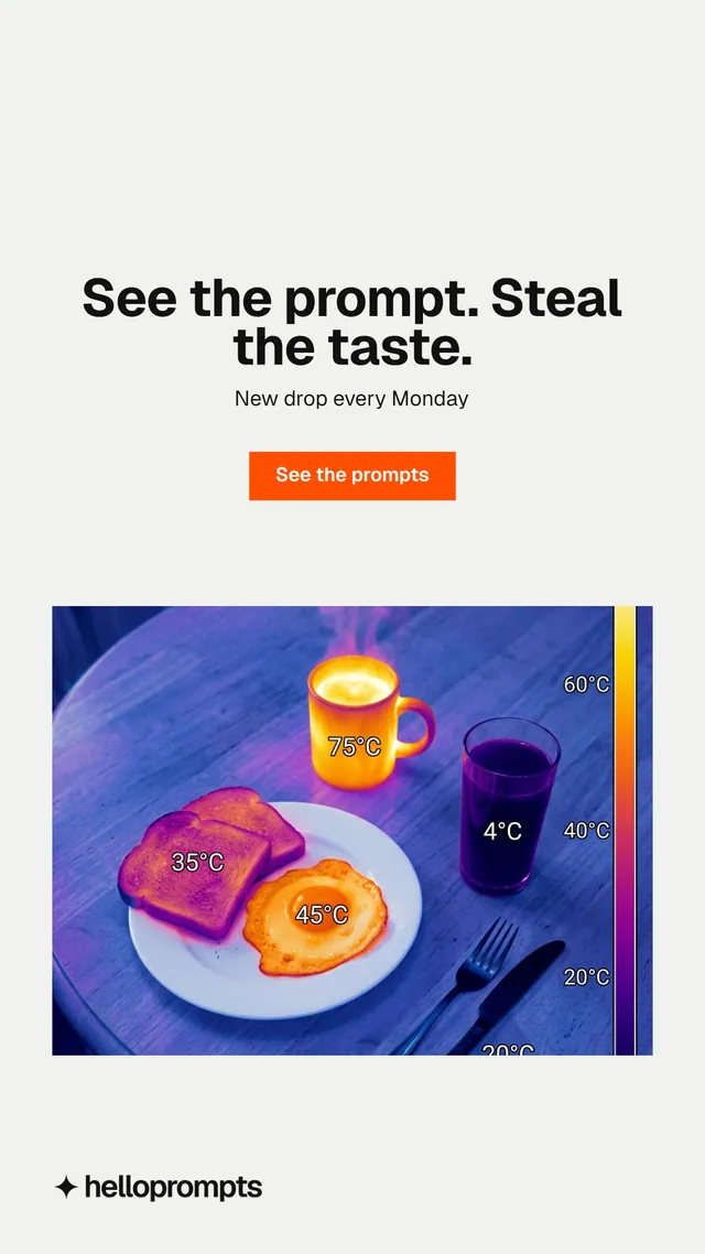 Instagram story for HelloPrompts: "See the prompt. Steal the taste." Swiss style, centred layout, light palette in white, purple.