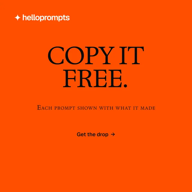 Instagram post for HelloPrompts: "Copy it free." Split block style, smallcaps layout, dark palette in orange.