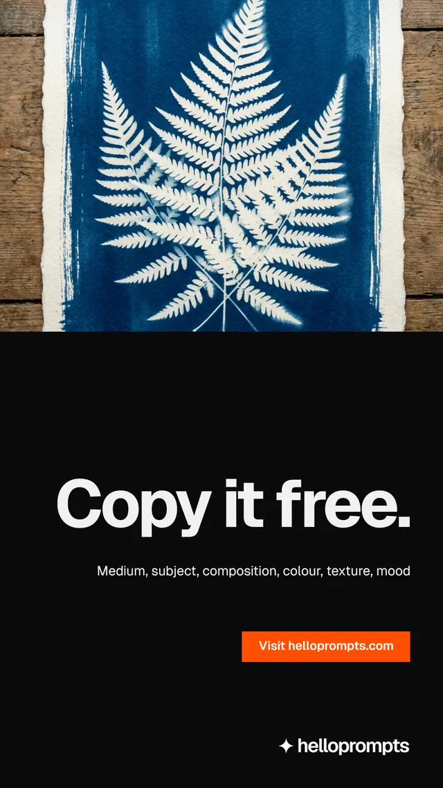 Instagram story for HelloPrompts: "Copy it free." Split block style, right layout, dark palette in black, blue, grey.