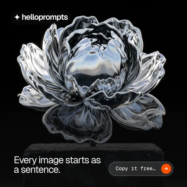 Instagram post for HelloPrompts: "Every image starts as a sentence." Agentic glass style, image led layout, dark palette in black, grey.
