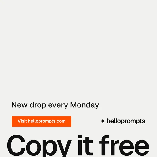 Instagram post for HelloPrompts: "Say it like an art director." Swiss style, oversized layout, light palette in white, brown, grey.