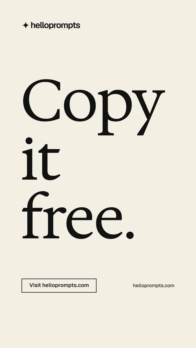 Instagram story for HelloPrompts: "Copy it free." Editorial style, poster layout, light palette in white, grey, yellow.