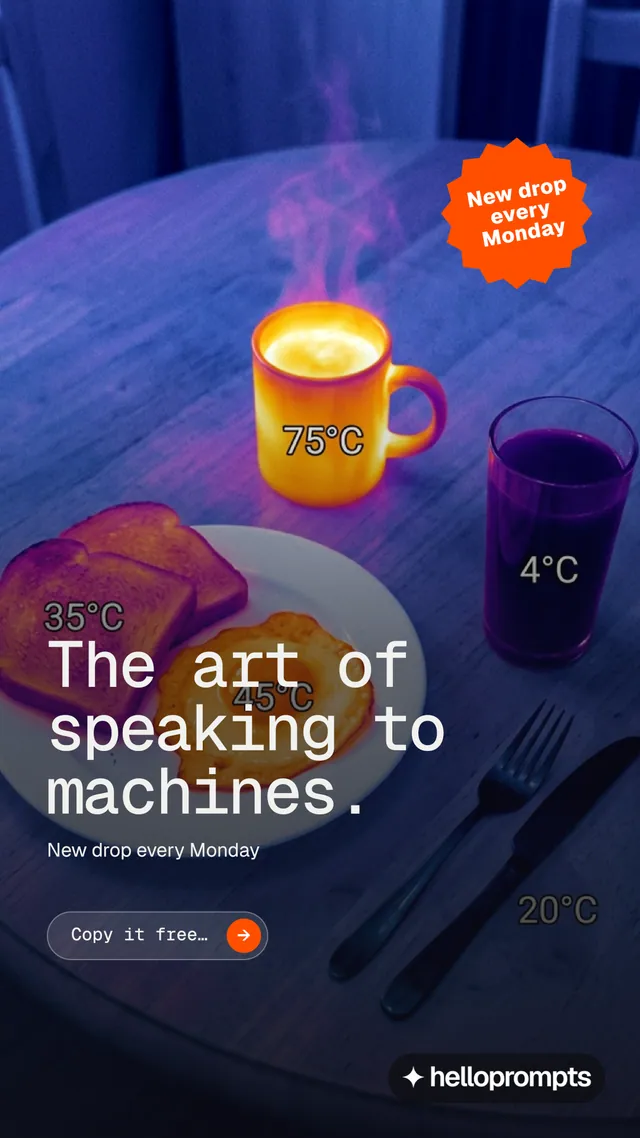 Instagram story for HelloPrompts: "The art of speaking to machines." Agentic glass style, sticker layout, dark palette in blue, grey, purple.