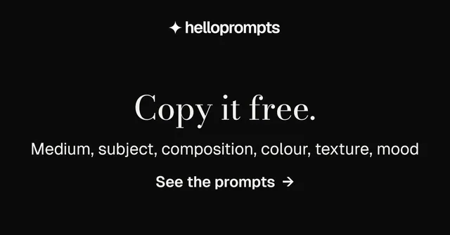 Social ad for HelloPrompts: "Copy it free." Minimal luxury style, skeleton layout, dark palette in black, grey.