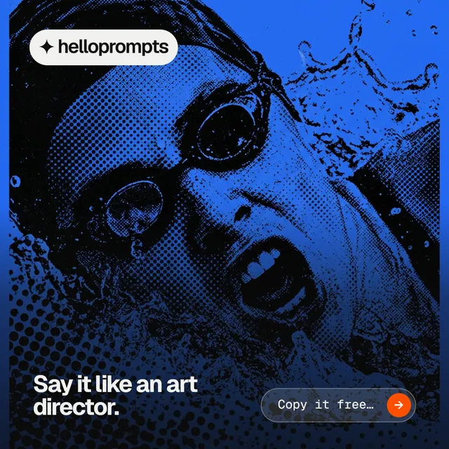 Instagram post for HelloPrompts: "Say it like an art director." Agentic glass style, image led layout, dark palette in blue, black.