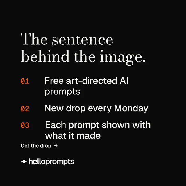 Instagram post for HelloPrompts: "The sentence behind the image." Minimal luxury style, numbered layout, dark palette in black, grey.