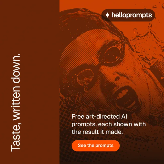 Instagram post for HelloPrompts: "Taste, written down." Y2K style, vertical layout, dark palette in orange.