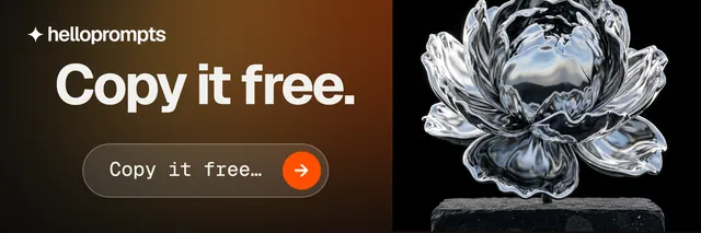 X header for HelloPrompts: "Copy it free." Agentic glass style, skeleton layout, dark palette in orange, black, grey.