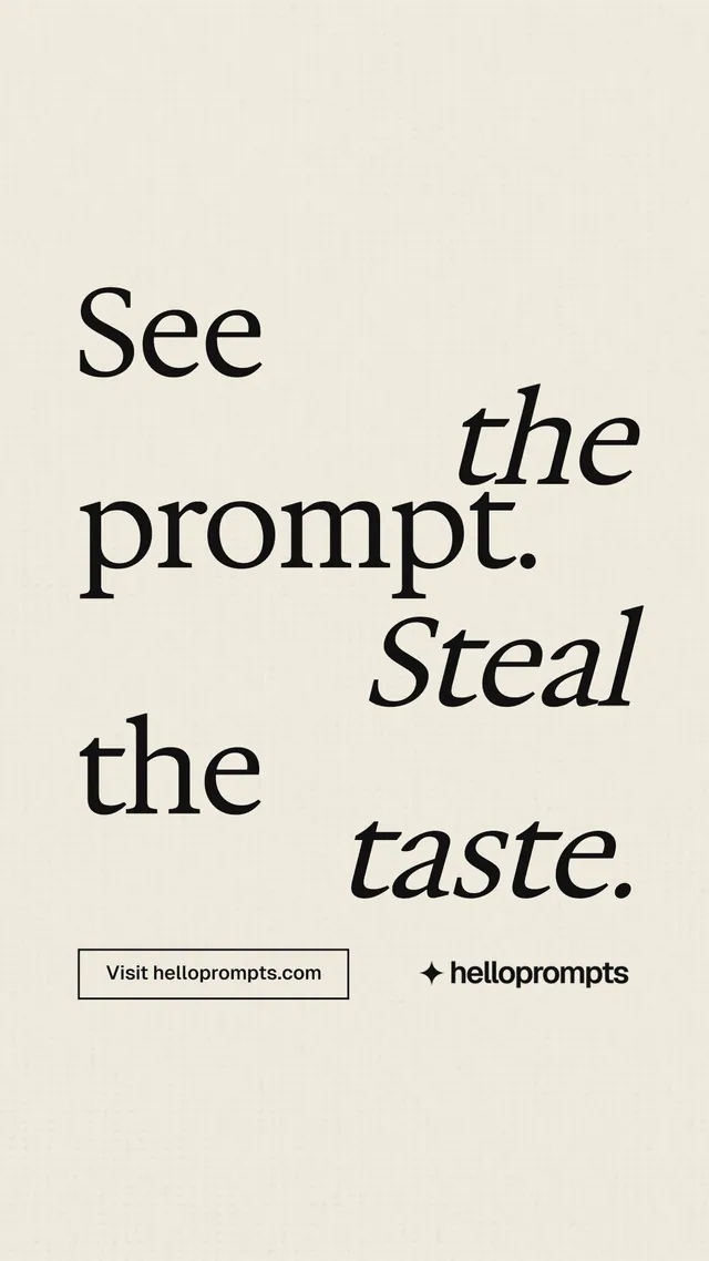 Instagram story for HelloPrompts: "See the prompt. Steal the taste." Editorial style, stacked layout, light palette in orange, yellow, grey.
