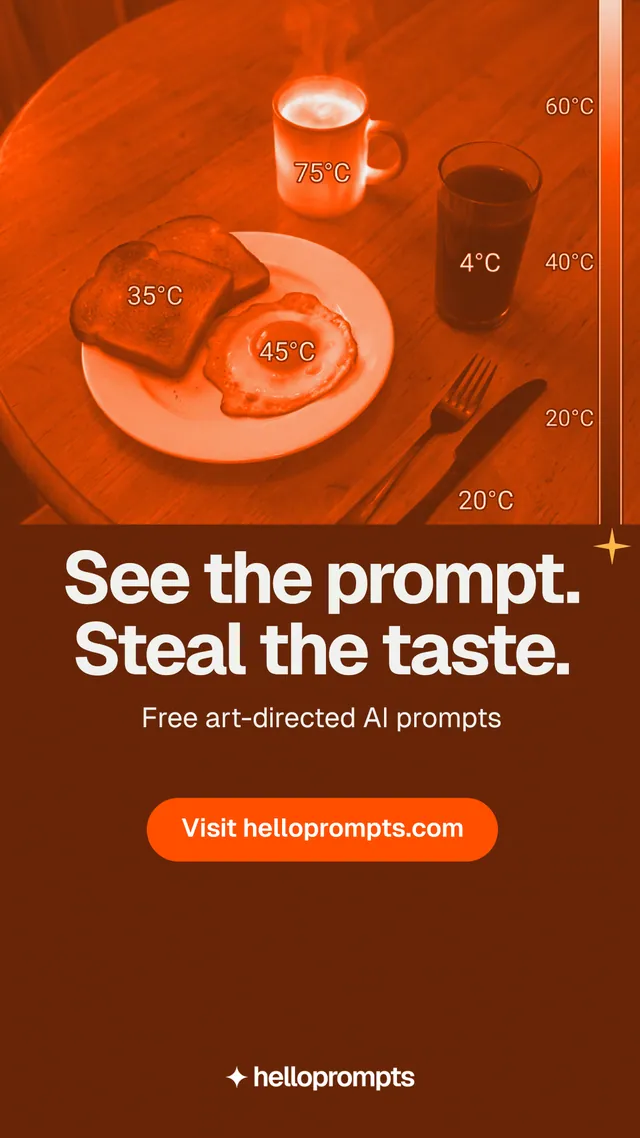Instagram story for HelloPrompts: "See the prompt. Steal the taste." Y2K style, skeleton layout, dark palette in orange.