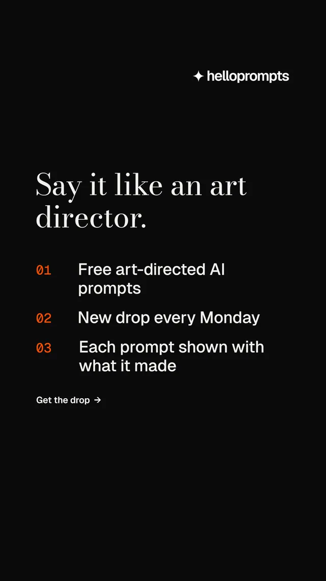 Instagram story for HelloPrompts: "Say it like an art director." Minimal luxury style, numbered layout, dark palette in black.