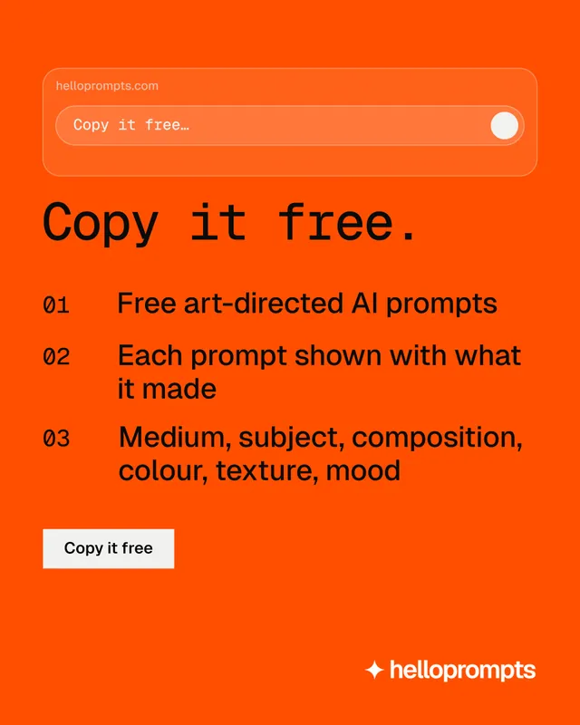 Instagram portrait post for HelloPrompts: "Copy it free." Split block style, numbered layout, light palette in orange.