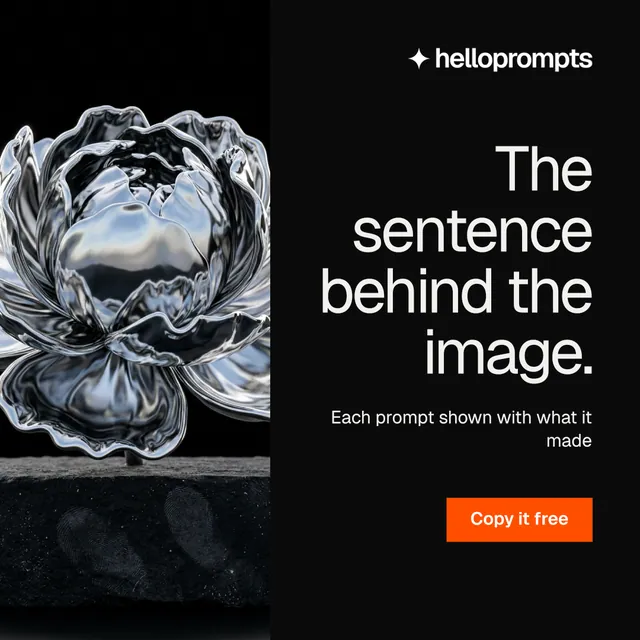 Instagram post for HelloPrompts: "The sentence behind the image." Swiss style, right layout, dark palette in black, grey.