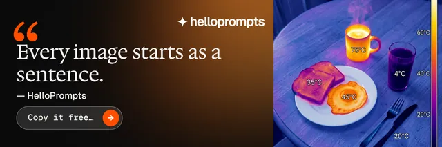 X header for HelloPrompts: "See the prompt. Steal the taste." Agentic glass style, quote layout, dark palette in black, red, blue.