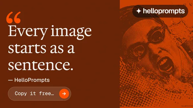 Landscape graphic for HelloPrompts: "Taste, written down." Agentic glass style, quote layout, dark palette in orange, brown.