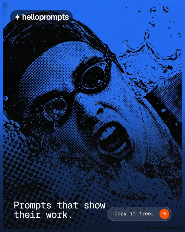 Instagram portrait post for HelloPrompts: "Prompts that show their work." Agentic glass style, image led layout, dark palette in blue, black.