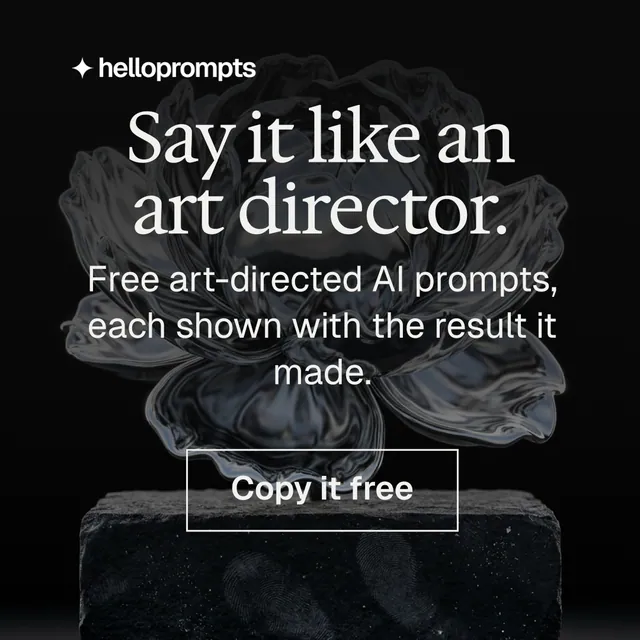 Instagram post for HelloPrompts: "Say it like an art director." Editorial style, skeleton layout, dark palette in black, grey.