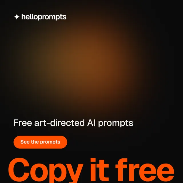 Instagram post for HelloPrompts: "The sentence behind the image." Y2K style, oversized layout, dark palette in black, orange.