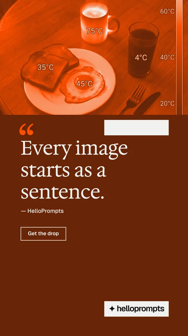 Instagram story for HelloPrompts: "Prompts that show their work." Editorial style, quote layout, dark palette in orange, brown.